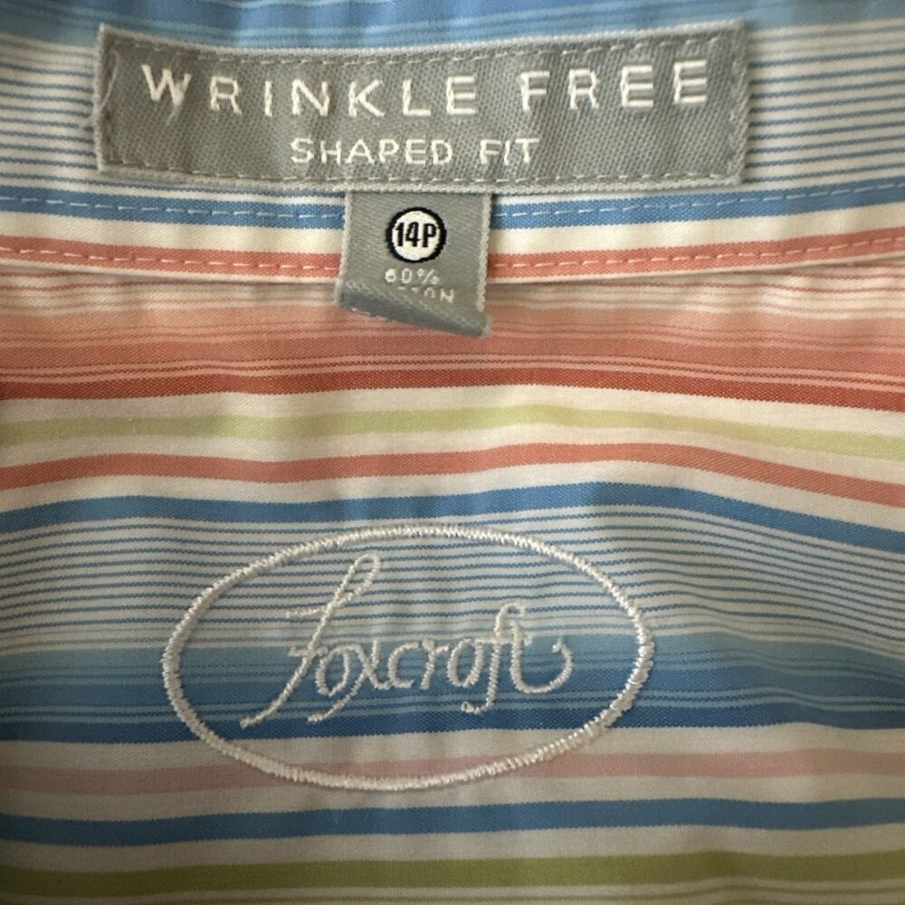 Foxcroft Wrinkle Free Striped 3/4 Sleeve Top Sz 14P Button Cotton Travel *Flaw - Picture 9 of 11
